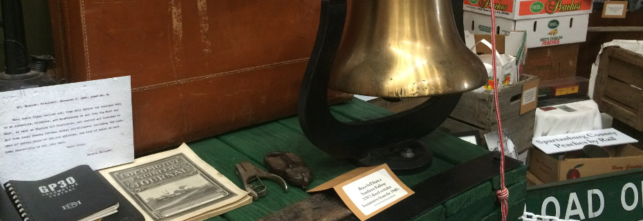Locomotive bell and other items on display in the Museum